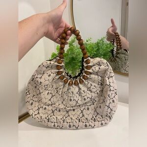 Talbots Lace Fabric Handbag with Beaded Handle
